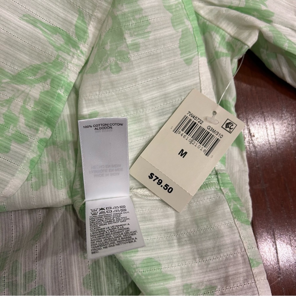 Lucky Brand Puff Sleeve Popover Blouse green multi-floral 100% cotton NWT size M - Picture 9 of 9